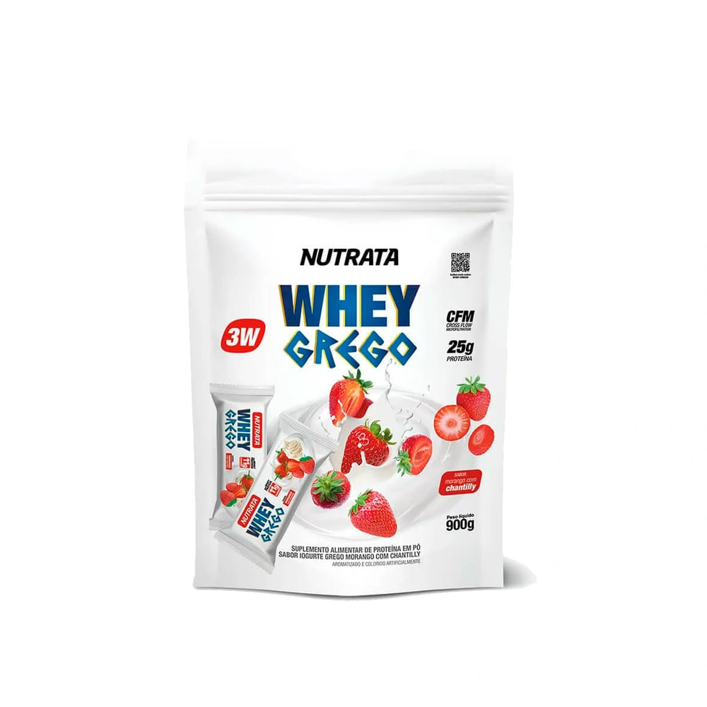 Whey Grego 3W Nutrata Sabor Morango Com Chantilly Refil 900g