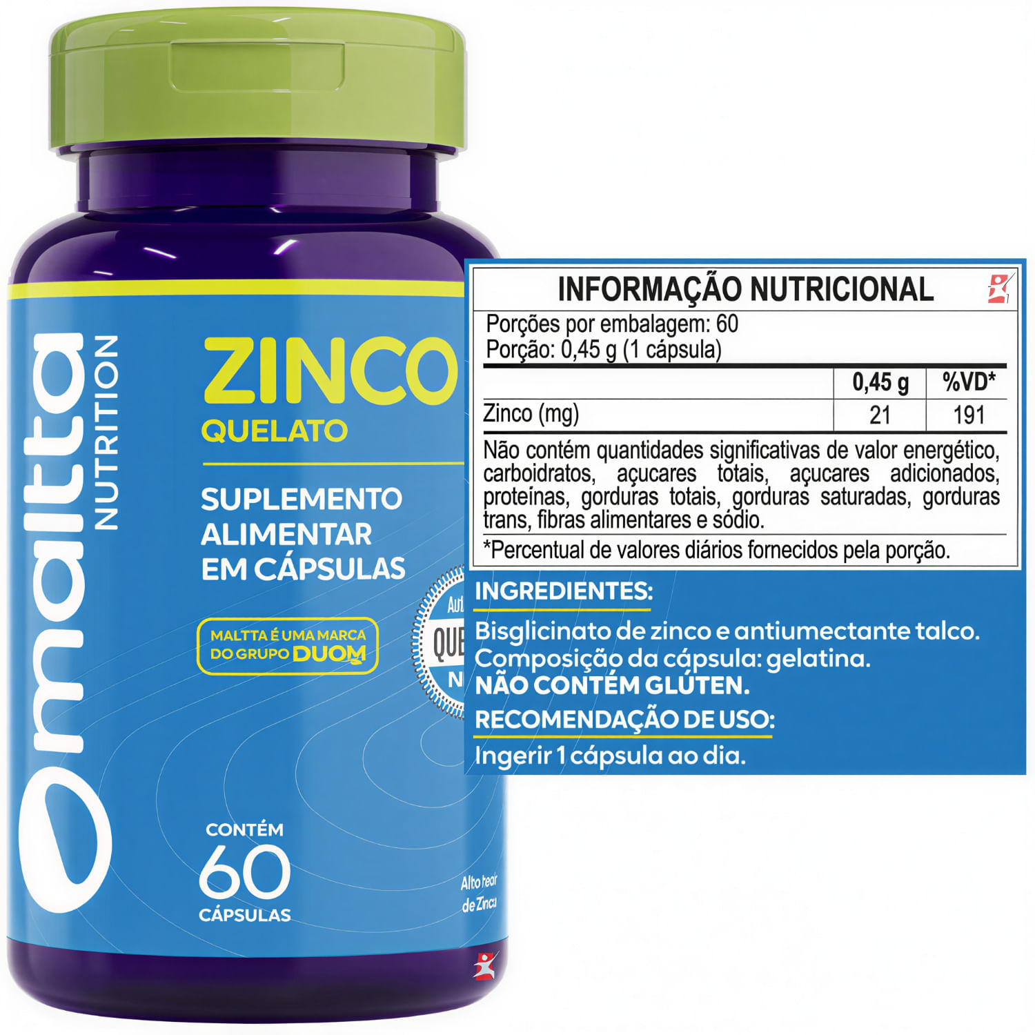 Zinco Quelato Maltta Nutrition 60 Cápsulas