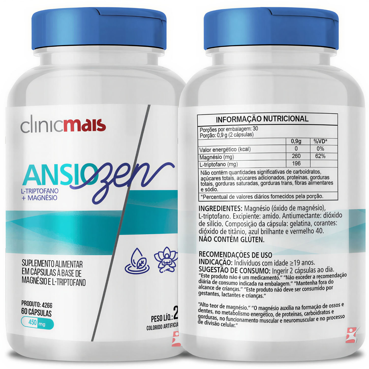 Ansiozen L-Triptofano + Magnésio ClinicMais 60 Cápsulas