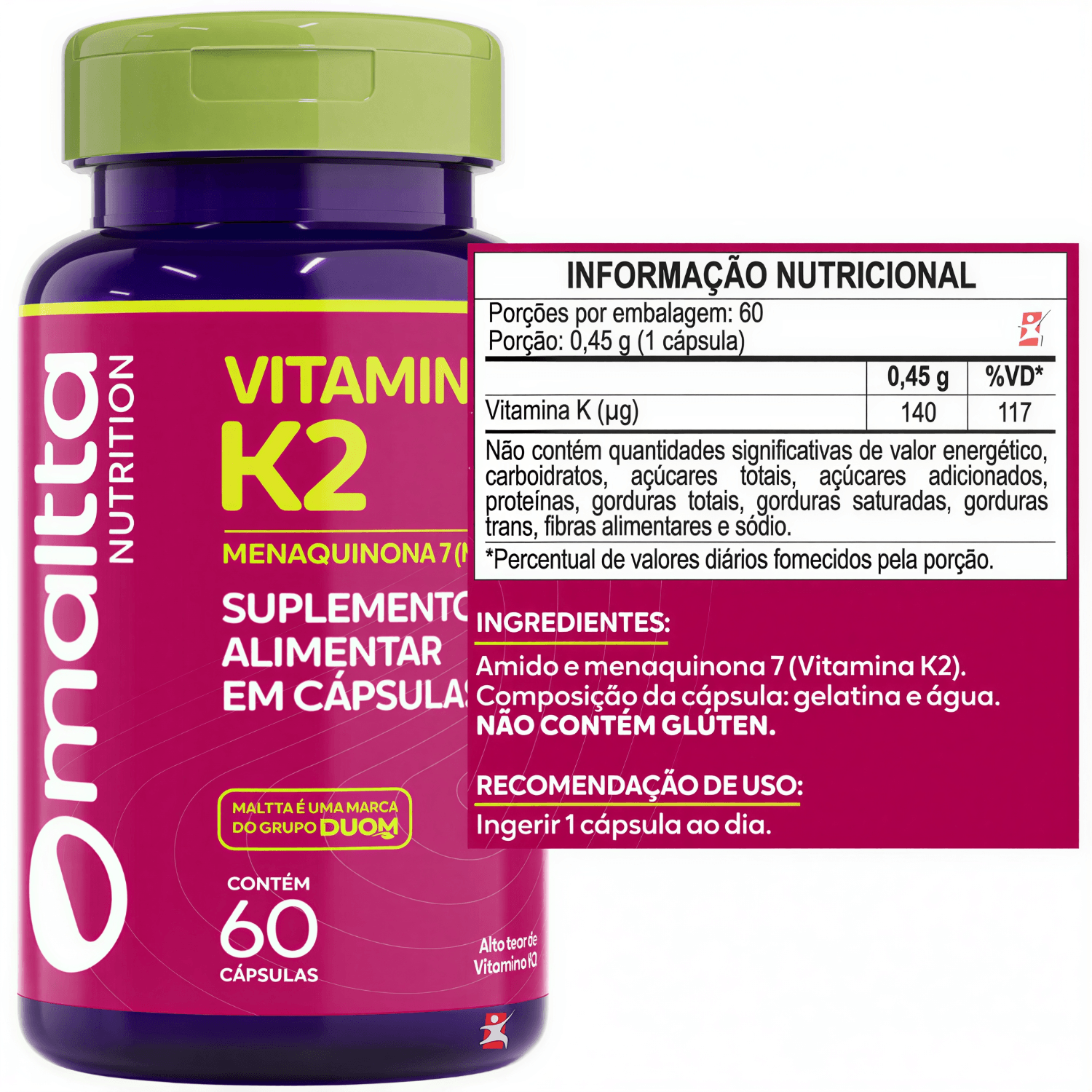 Vitamina K2 Menaquinona-7 MK-7 Maltta Nutrition 60 Cápsulas