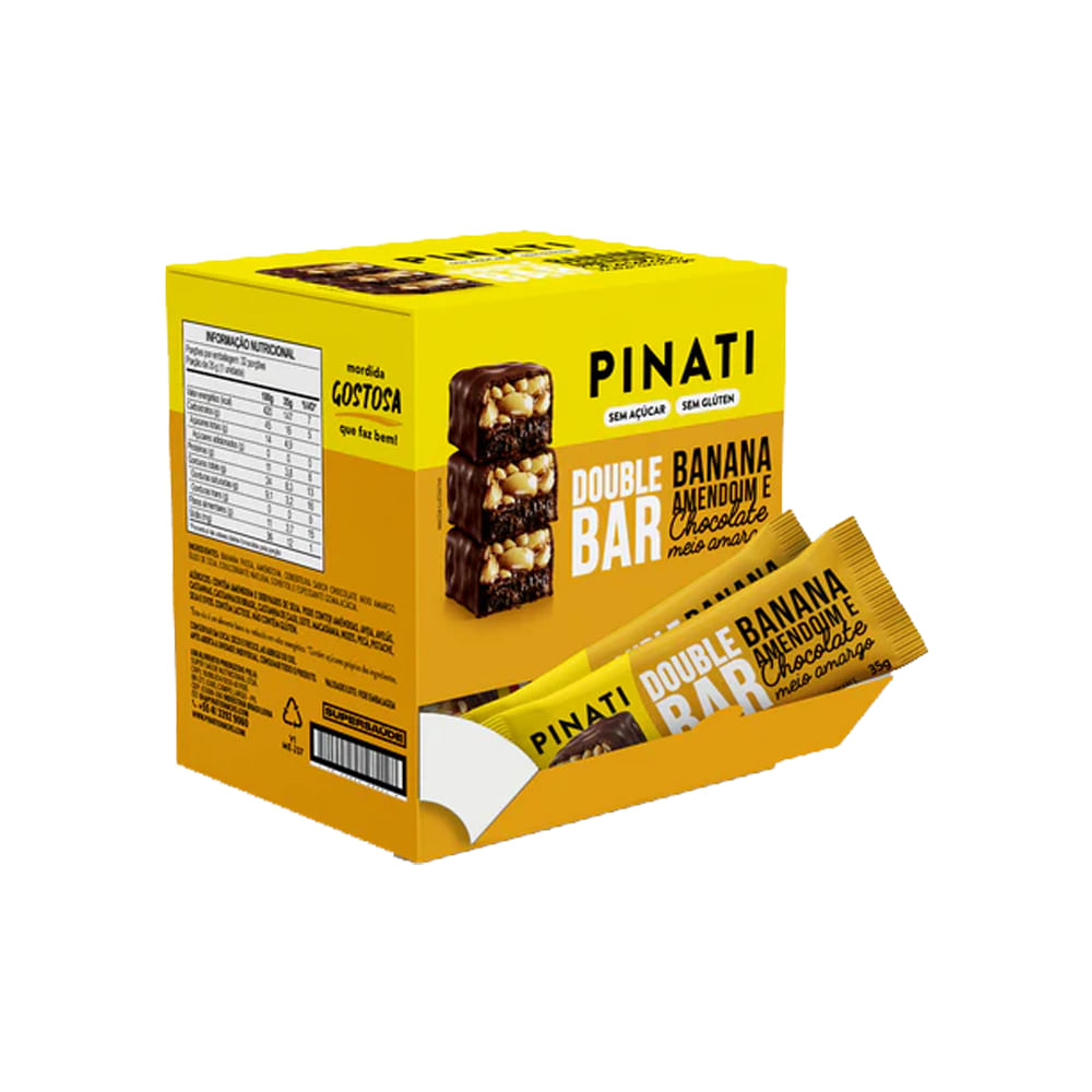 Double Bar Banana, Amendoim e Chocolate 35g Pinati 16 Unidades