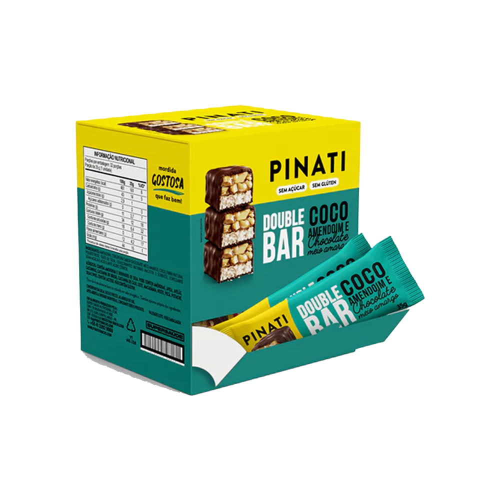 Double Bar Coco, Amendoim e Chocolate 35g Pinati 16 Unidades