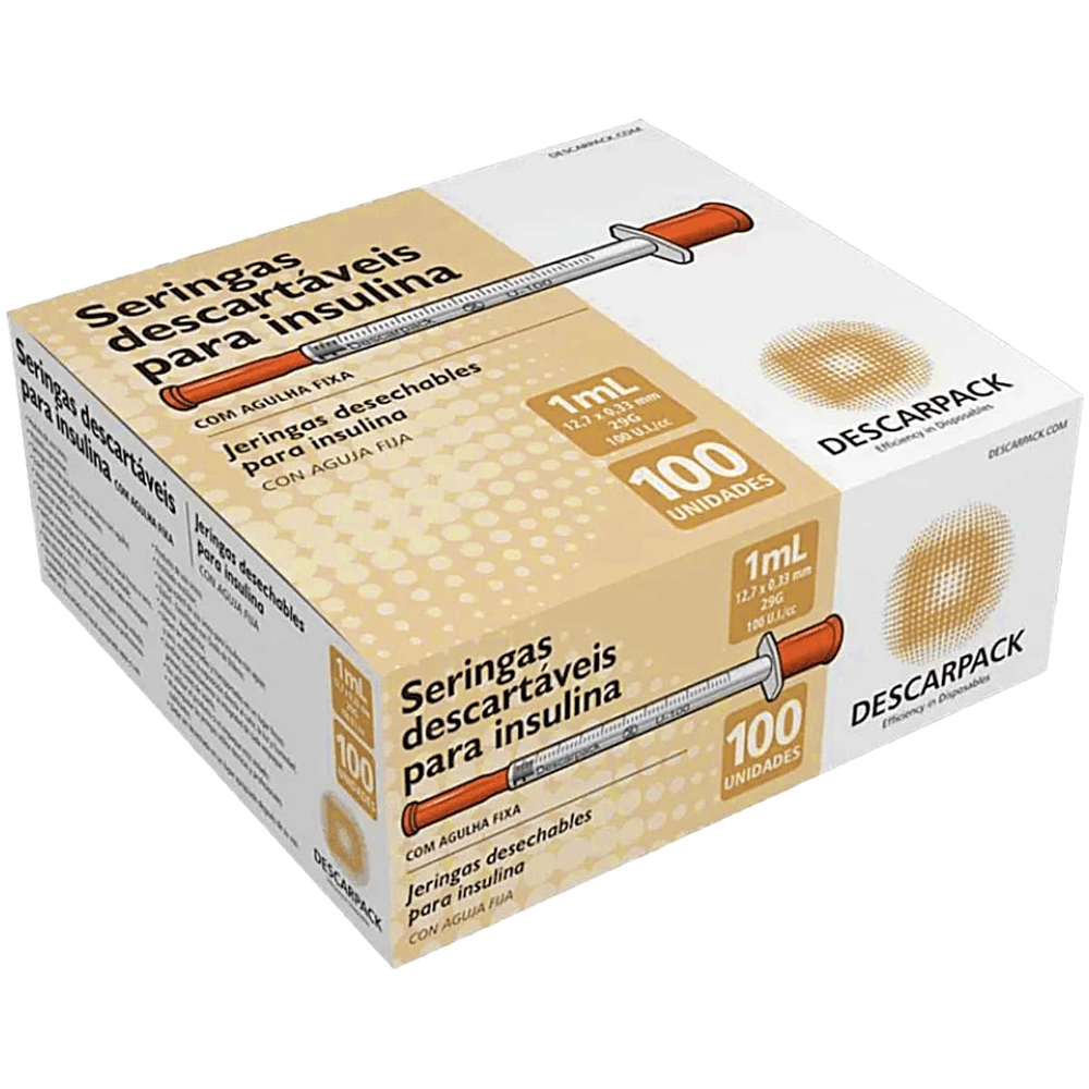 Seringa Insulina 1ml 8x0,30mm 30G Descarpack 100 Unidades