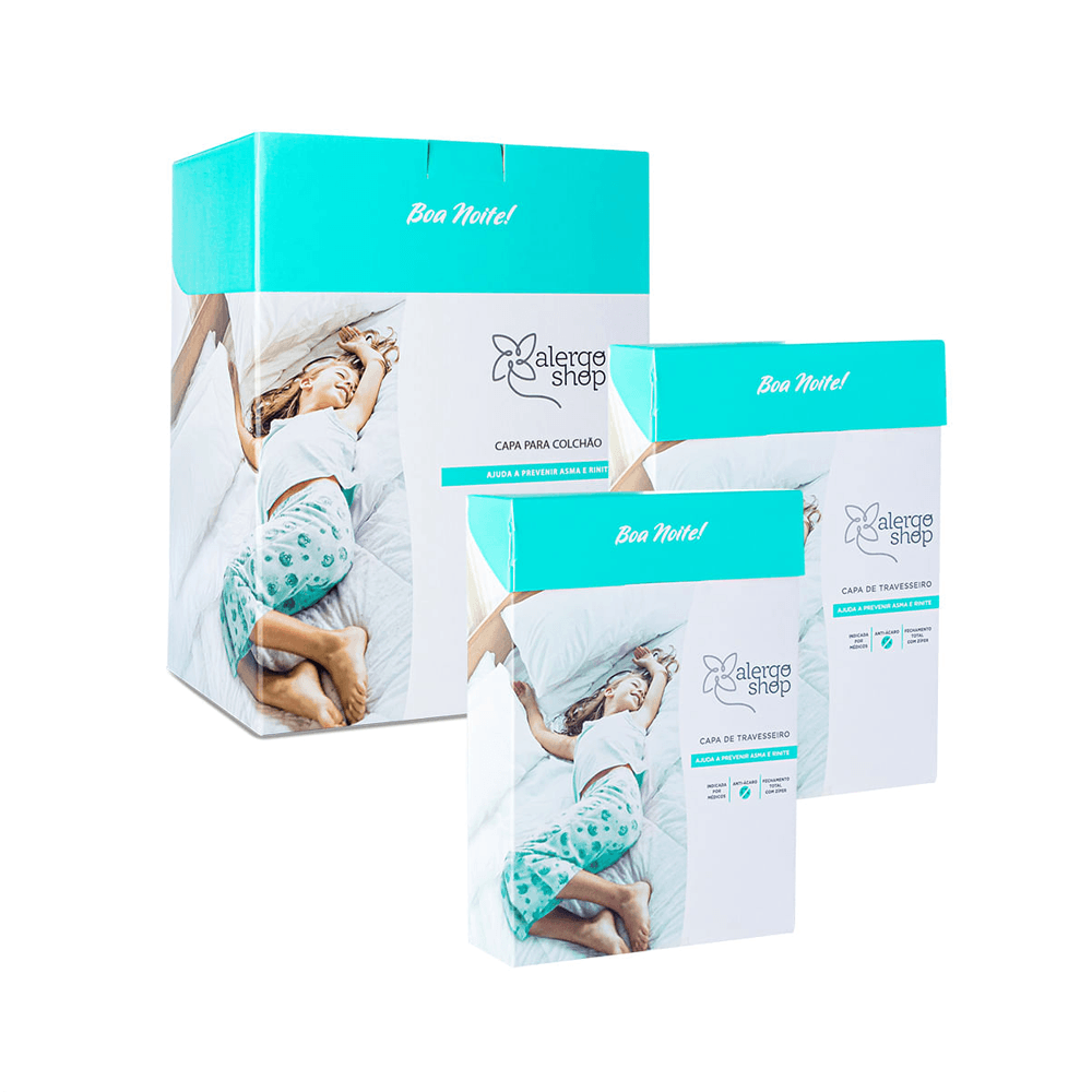 Kit Super Soft 1 Capa Antiácaro Casal + 2 Capas de Travesseiro Padrão Alergoshop Casal Queen 23cm