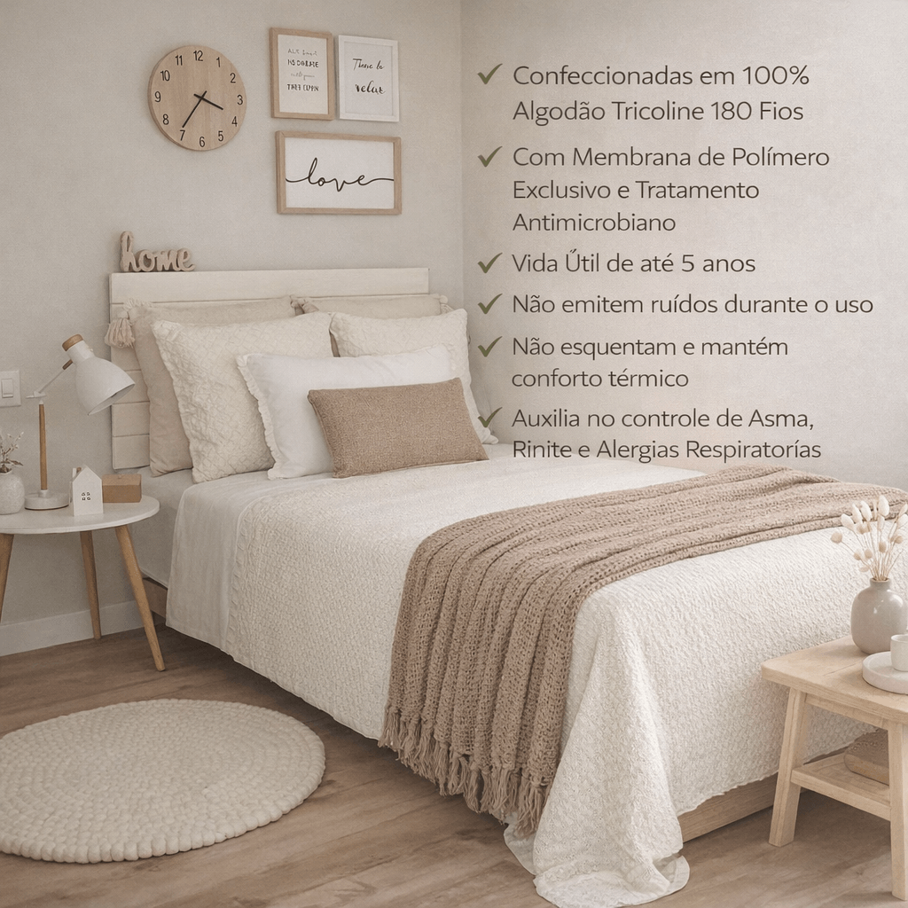 Kit Super Soft 1 Capa Antiácaro Solteiro + 2 Capas de Travesseiro Alergoshop King 30cm
