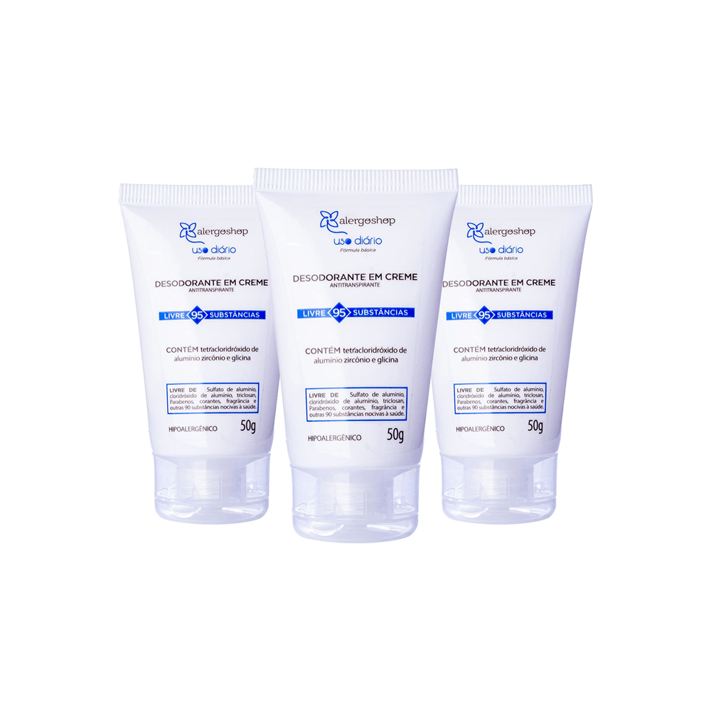Kit Desodorante em Creme Uso Diário Alergoshop 50g 3 Unidades