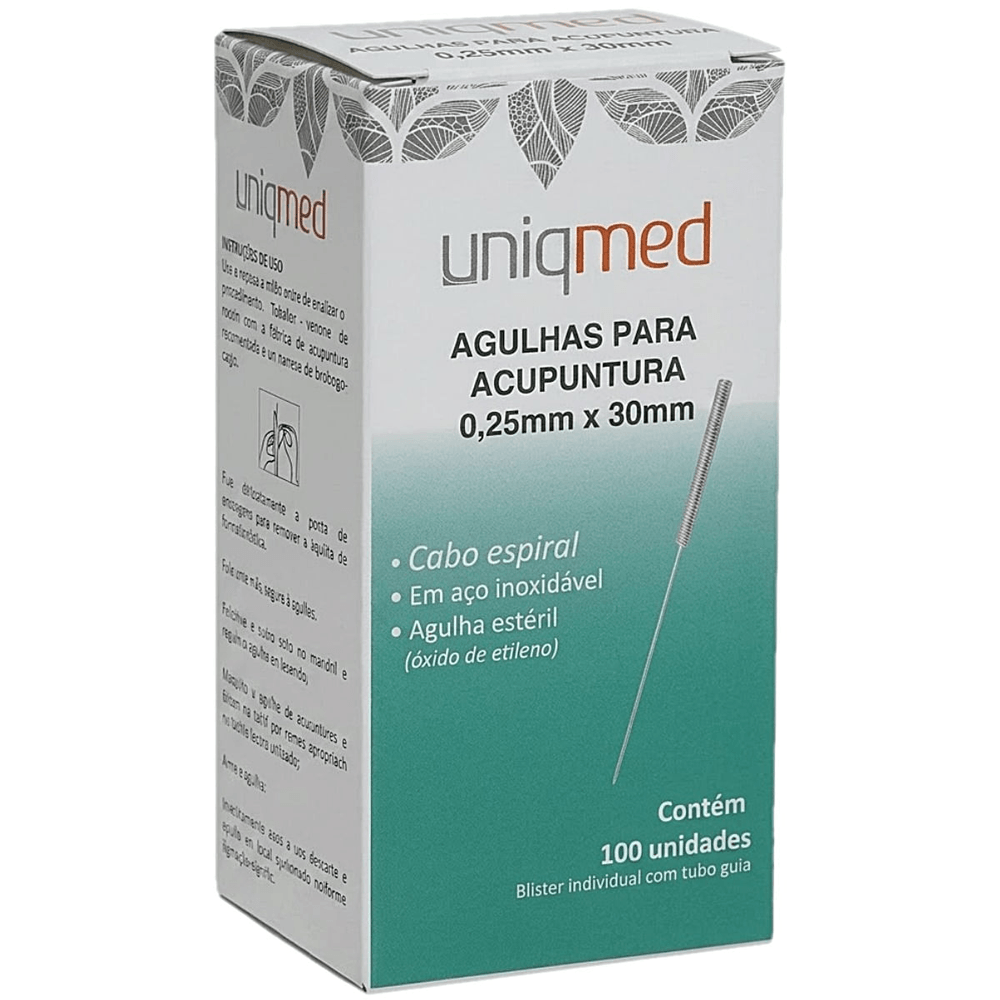 Agulha Acupuntura 0,25x30mm Inox Estéril Uniqmed 100 unidades