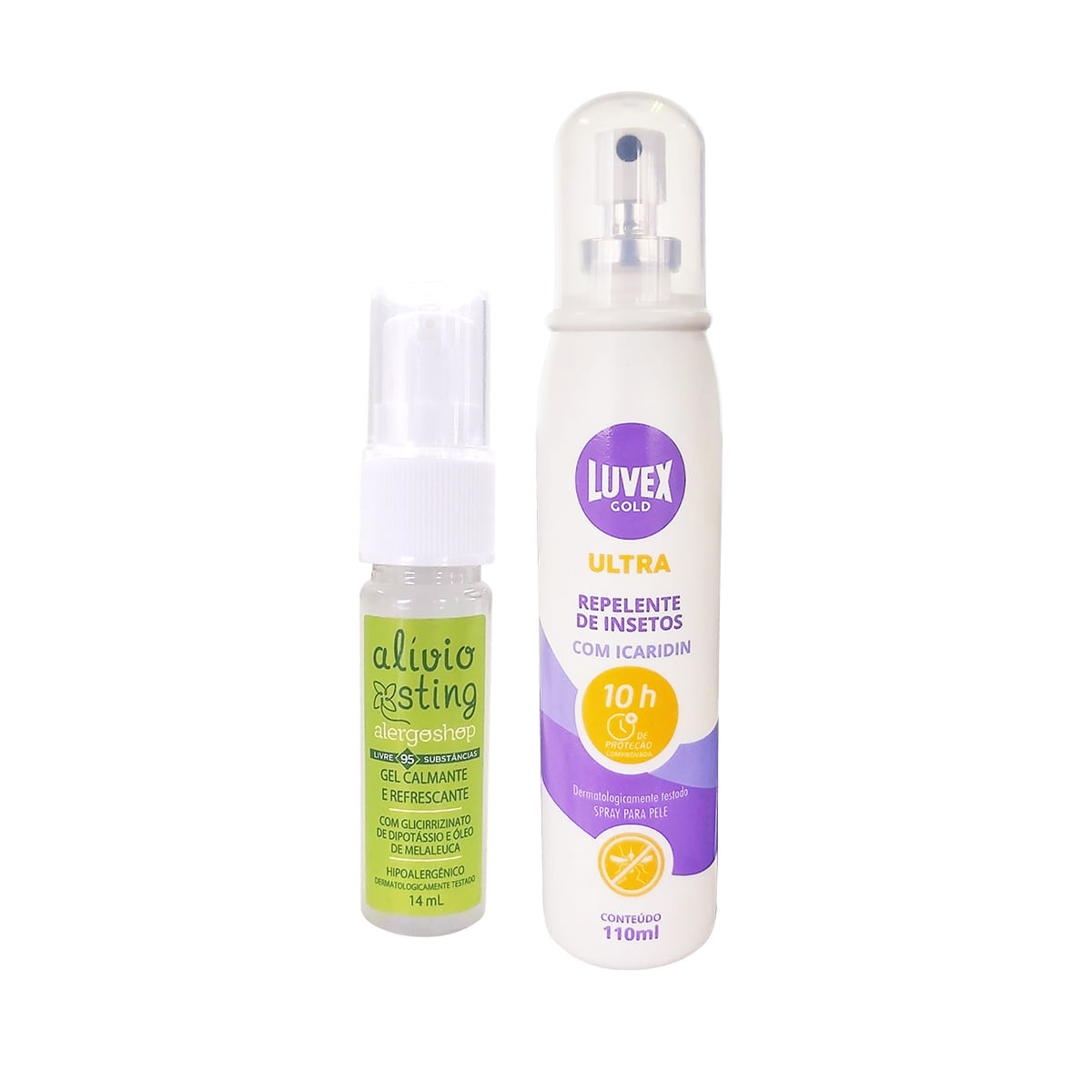 Kit Proteção E Alívio Contra Insetos Alergoshop Gel Pós Picada Alívio Sting 14ml + Repelente Luvex Gold Spray 10ml