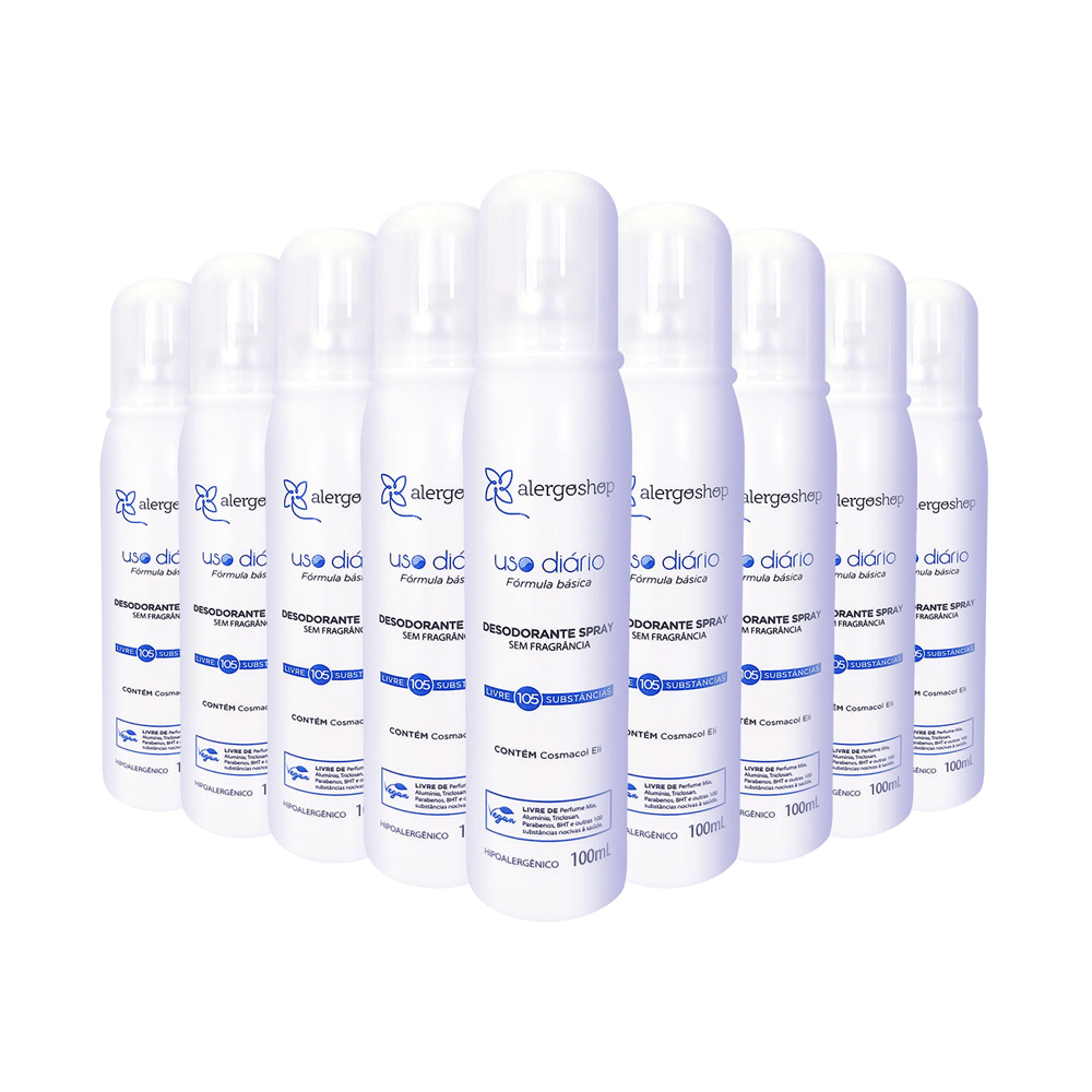 Kit Desodorante em Spray Sem Fragrância Uso Diário Alergoshop 100ml 9 Unidades