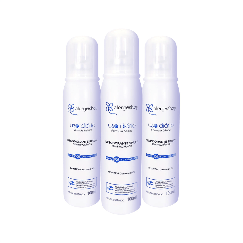 Kit Desodorante em Spray Sem Fragrância Uso Diário Alergoshop 100ml 3 Unidades