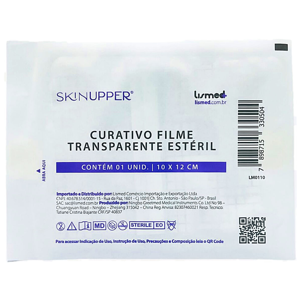 Curativo Filme Transparente Skinupper Estéril Sem Fenestra 10x12cm Unidade
