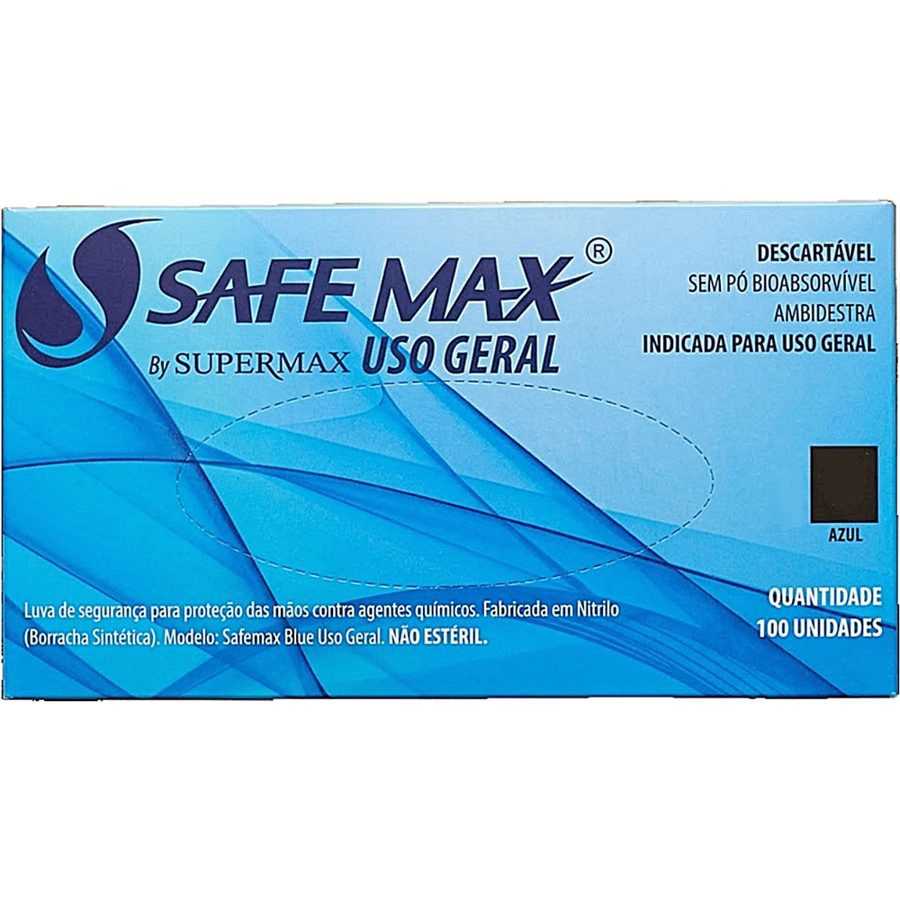 Luva Nitrílica Descartável Safemax Sem Pó Azul Tam G 100 Unidades