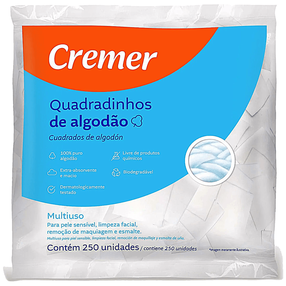 Quadradinhos De Algodão Cremer Sem Perfume 250 Unidades