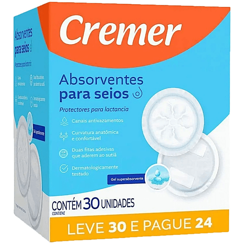 Absorvente Para Seios Cremer 30 Unidades