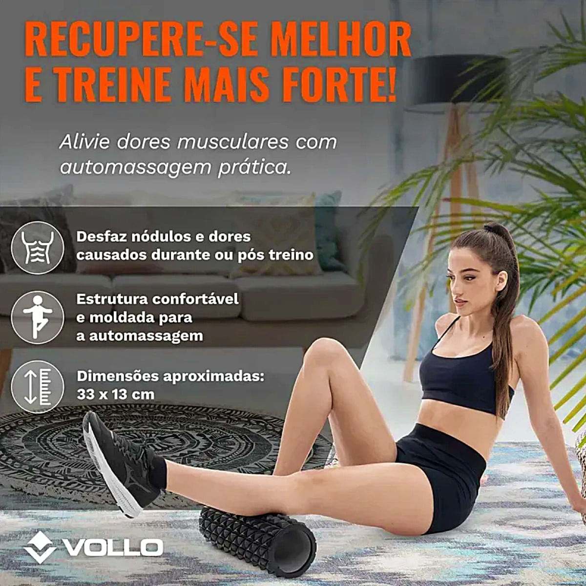 Rolo de Massagem e Liberação Miofascial Preto Vollo