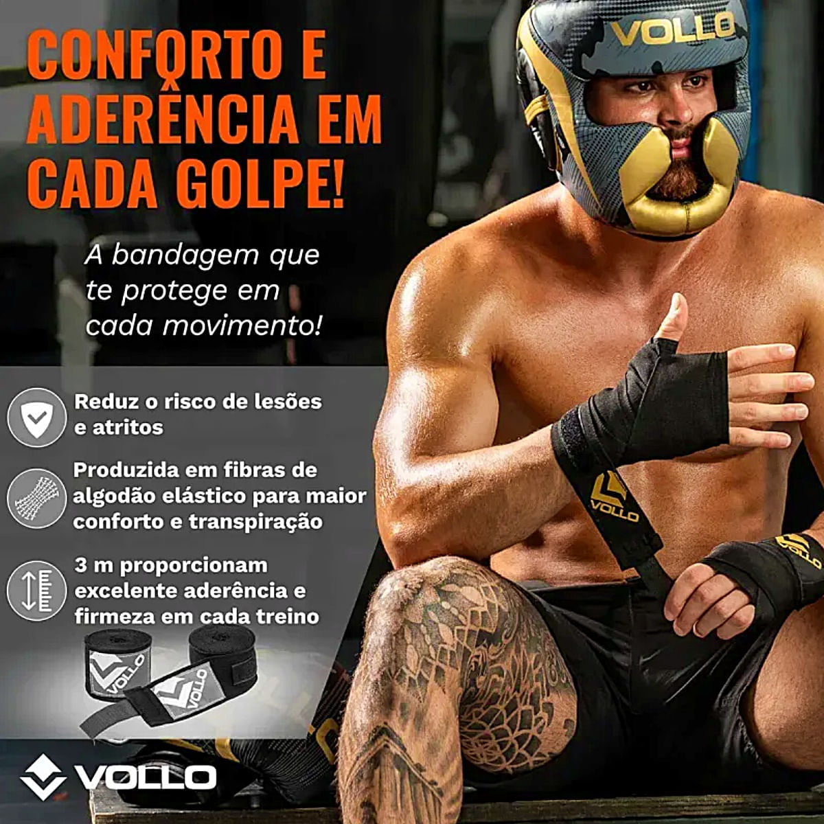 Bandagem Esportiva Elástica VFG Vollo 3 Metros Preta
