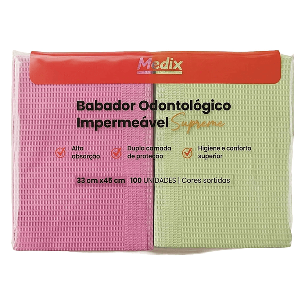 Babador Impermeável Supreme Medix 33x45cm Colorido 100 Unidades