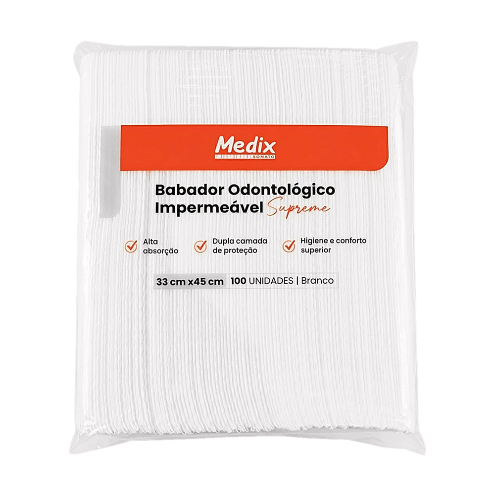 Babador Odontológico Impermeável Supreme Medix Branco 100 Unidades