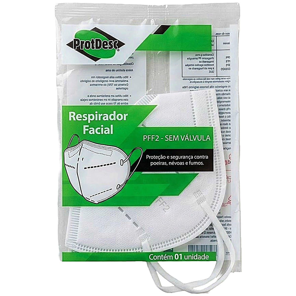 Máscara Respirador Facial PFF2 Protdesc Branca Sem Válvula Unidade
