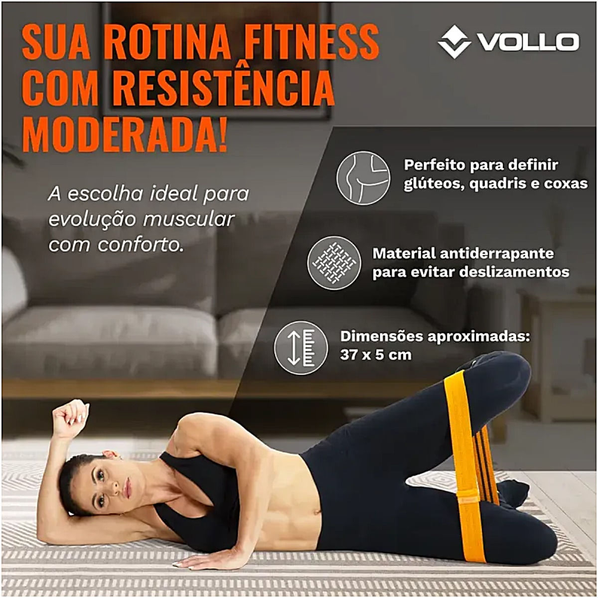 Faixa Elástica Hip Band De Poliéster Vollo Tamanho M