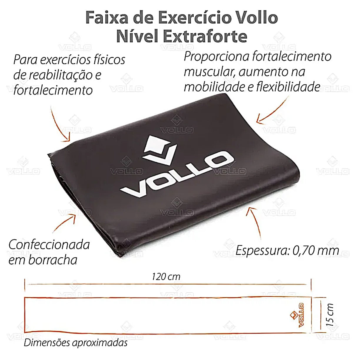 Faixa Elástica Nível ExtraForte Vollo 120cmx15cm 0,70mm Unidade