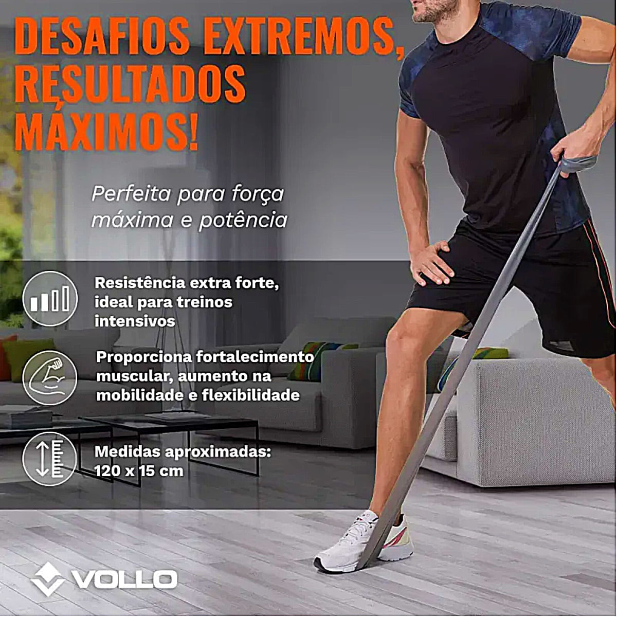 Faixa Elástica Nível ExtraForte Vollo 120cmx15cm 0,70mm Unidade