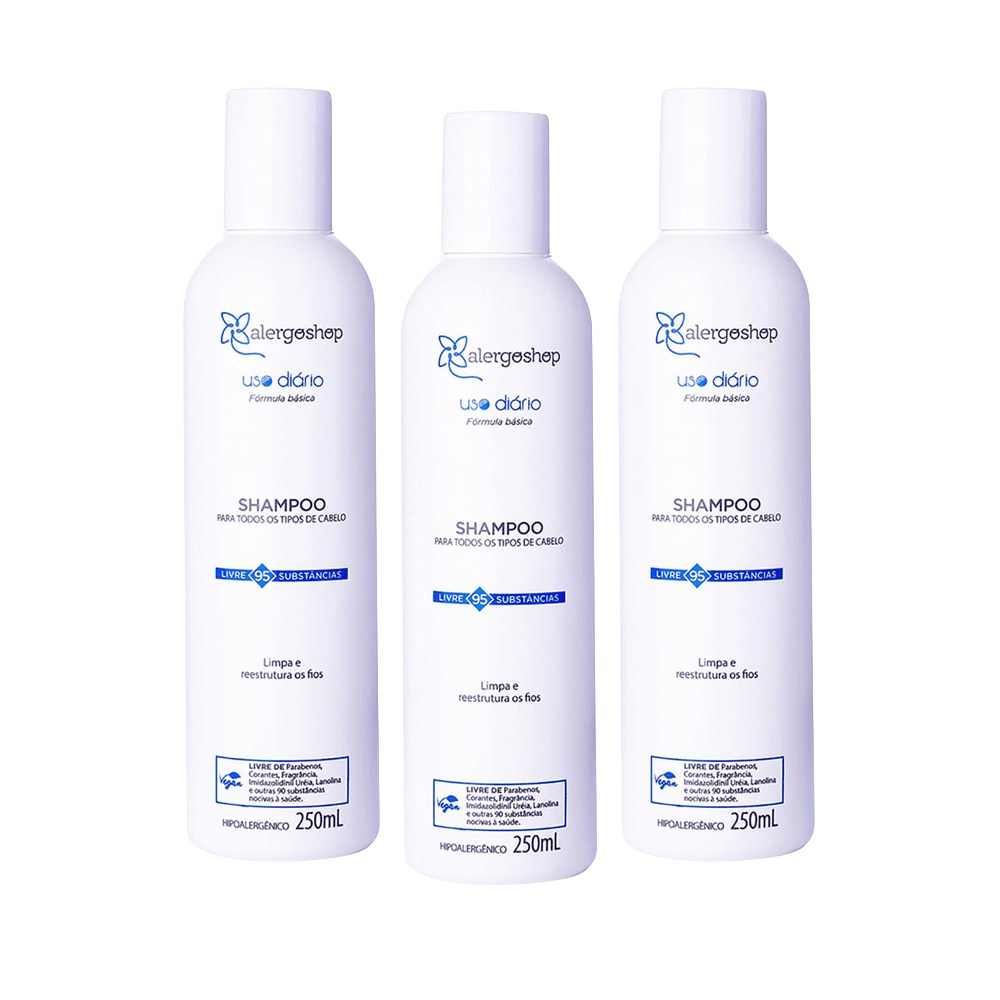 Shampoo Limpeza Suave Hipoalergênico Uso Diário Alergoshop 250ml 3 Unidades