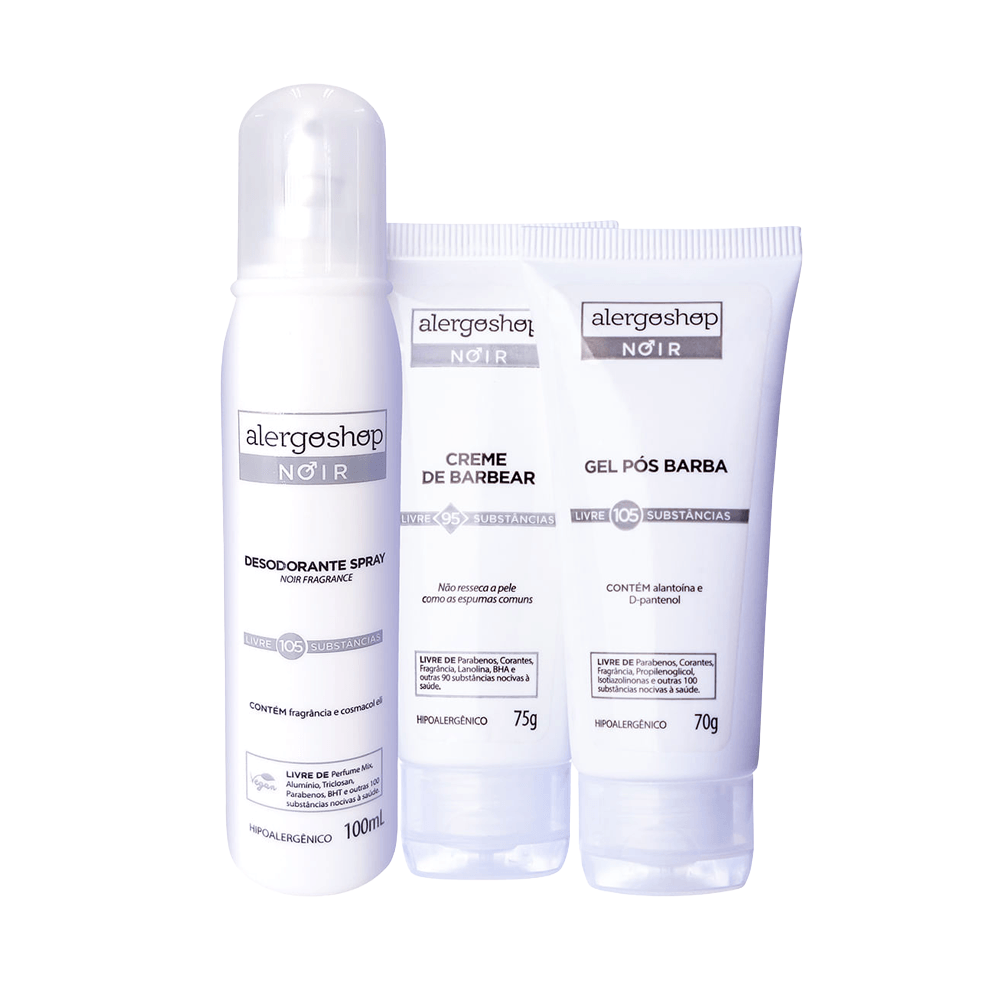 Kit Noir Barbear Completo Alergoshop Creme de Barbear 75g + Gel Pós-Barba 70g + Desodorante Spray 100ml