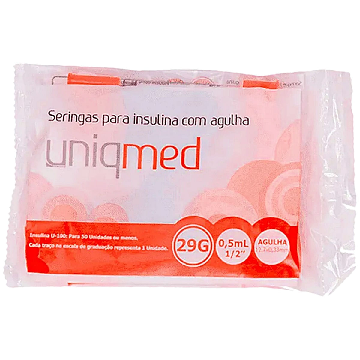 Seringa Insulina Uniqmed 0,5ml 12,7x0,33mm 29G 10 Seringas