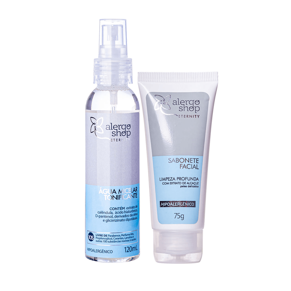 Kit Limpeza Facial Eternity Alergoshop Sabonete Facial 75g + Água Micelar 120ml