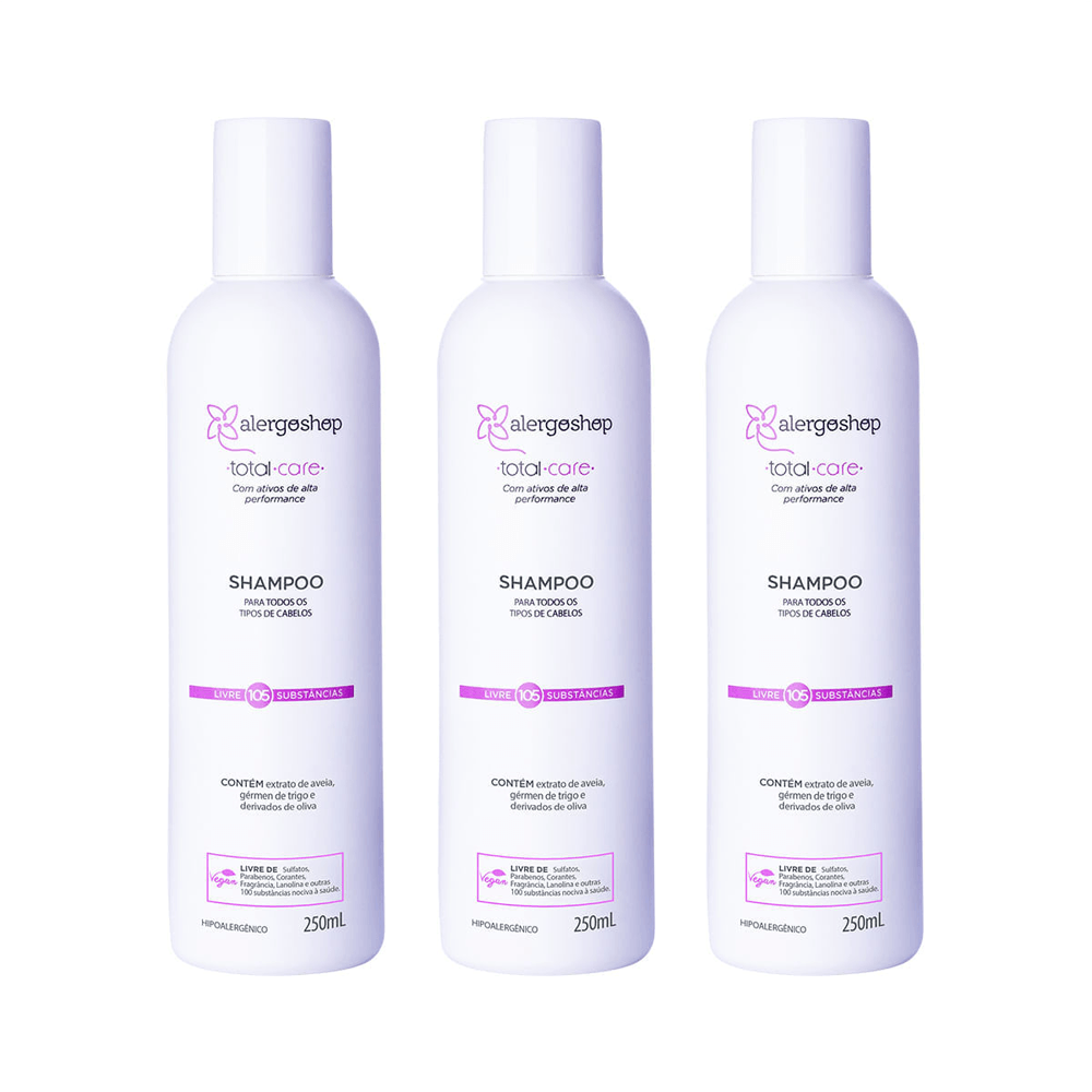 Shampoo Hidratante Total Care Alergoshop 250ml 3 Unidades