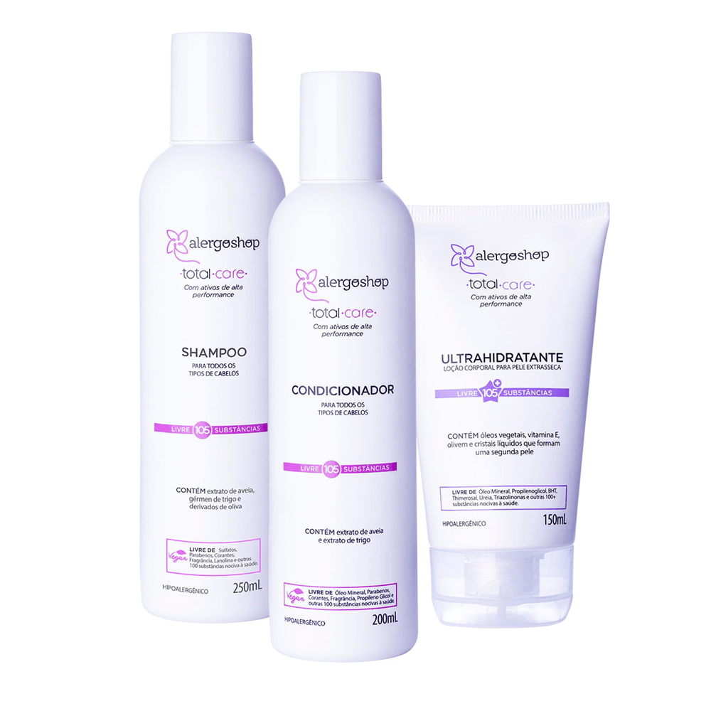 Kit Total Care Alergoshop Shampoo 250ml + Condicionador 20ml + Loção Ultrahidratante 150ml