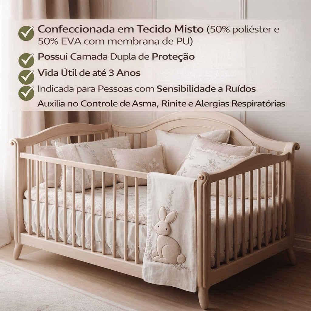 Kit Slim Tex Bebê Alergoshop 1 Capa Antiácaro para Berço + 1 Travesseiro Bebê Berço Americano