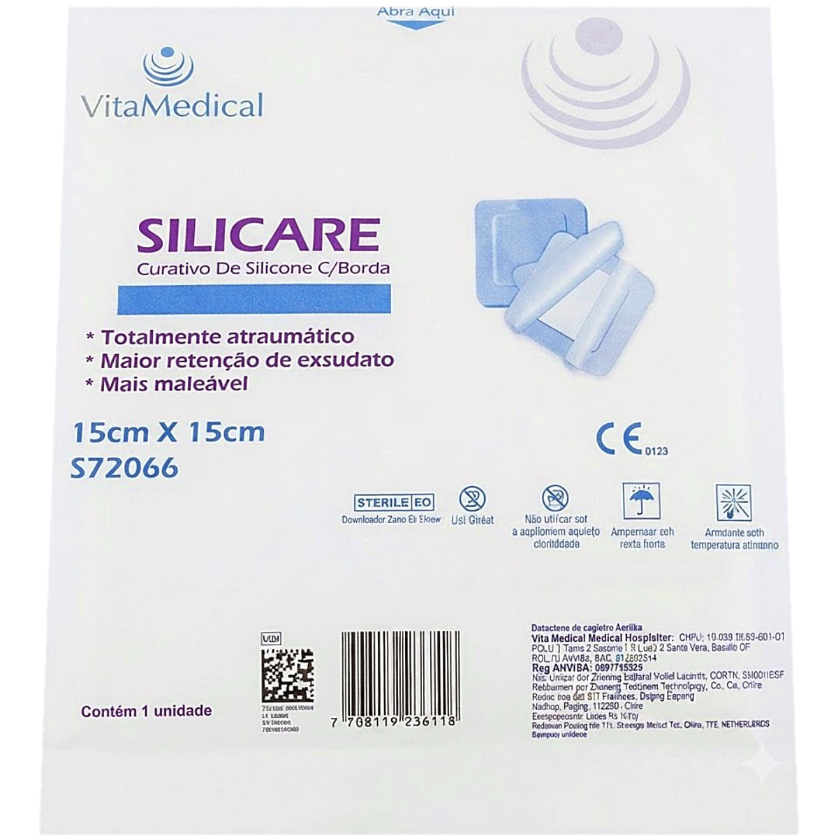 Curativo de Silicone Com Borda Silicare 15x15cm Unidade