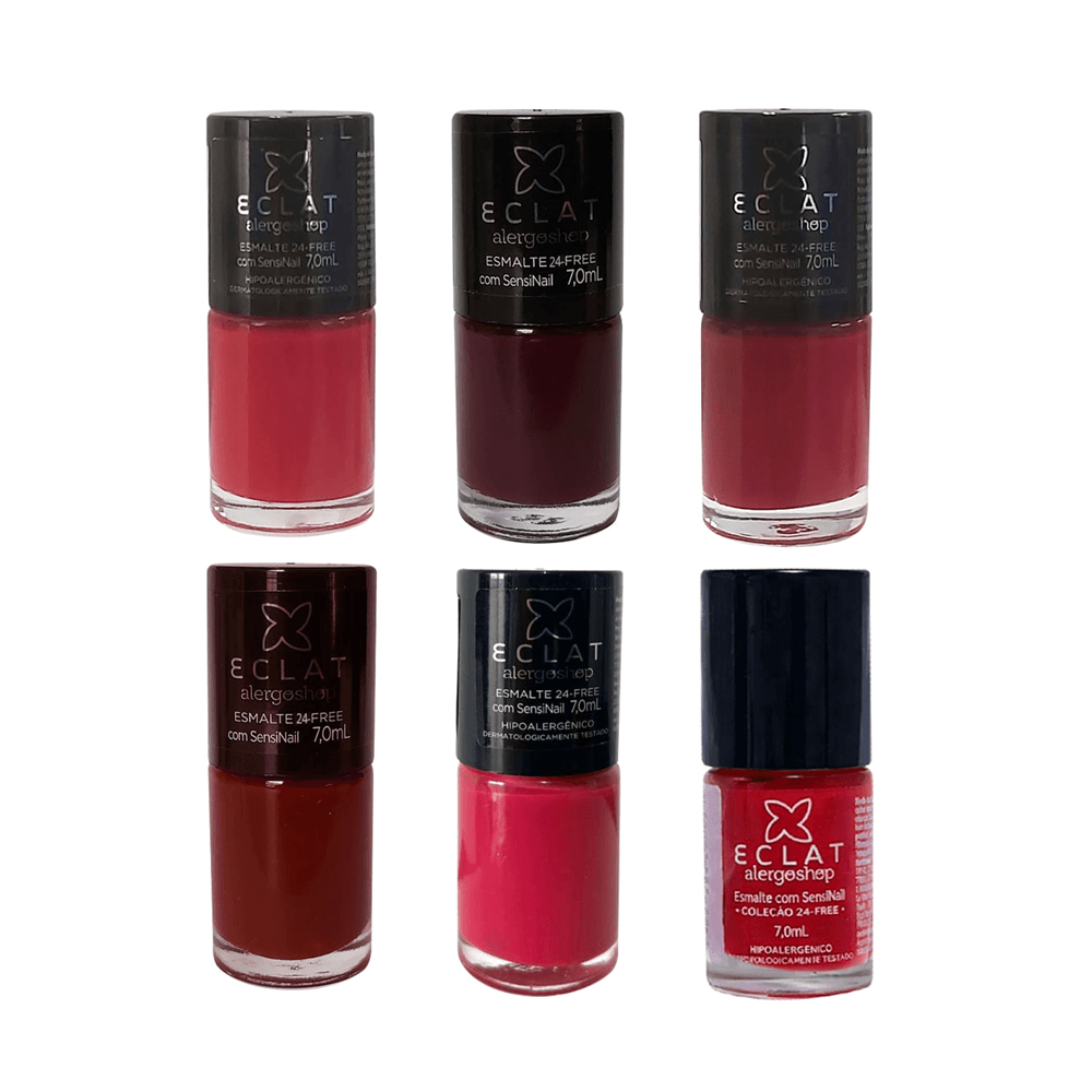Kit Esmaltes Hipolaergênico Eclat 24free Alergoshop Tons Vermelhos