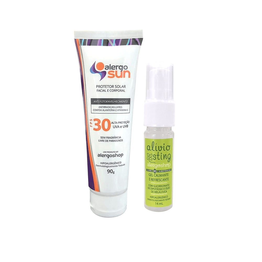 Kit Proteção e Alívio Alergoshop Protetor Solar Alergosun FPS30 90g + Gel Pós-Picada Alívio Sting 14ml
