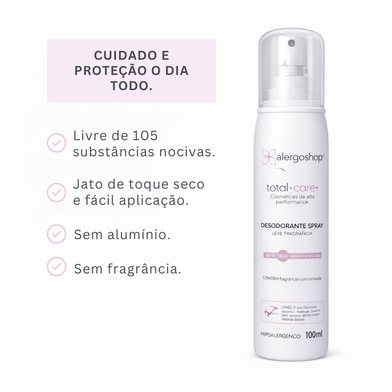 Desodorante Spray Hipoalergênico Total Care Alergoshop 100ml