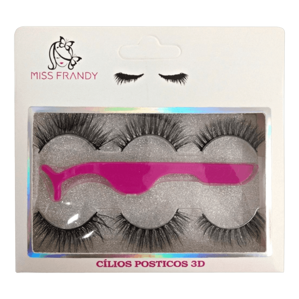 Kit Miss Frandy Cílios Postiços Com 3 Pares E Uma Pinça