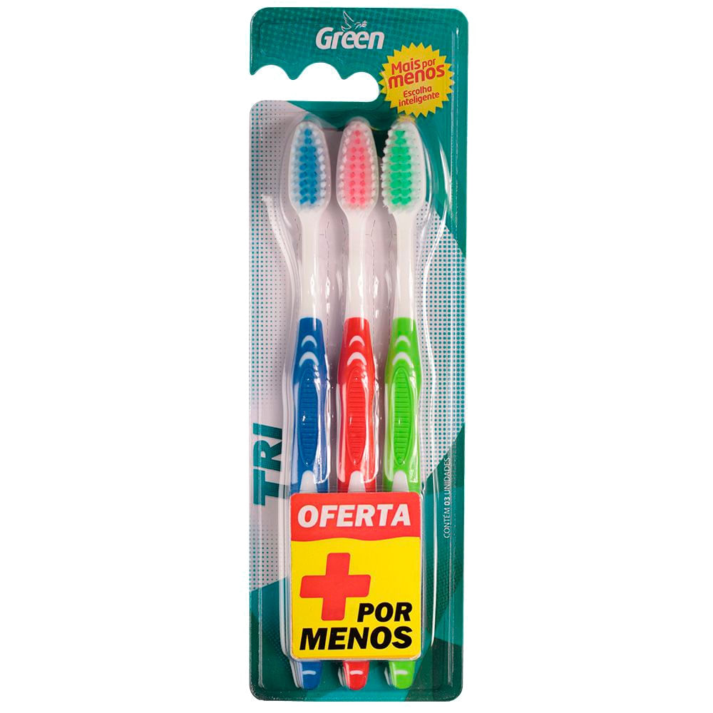 Escova De Dente Tri Macia Adulto Green 3 Unidades