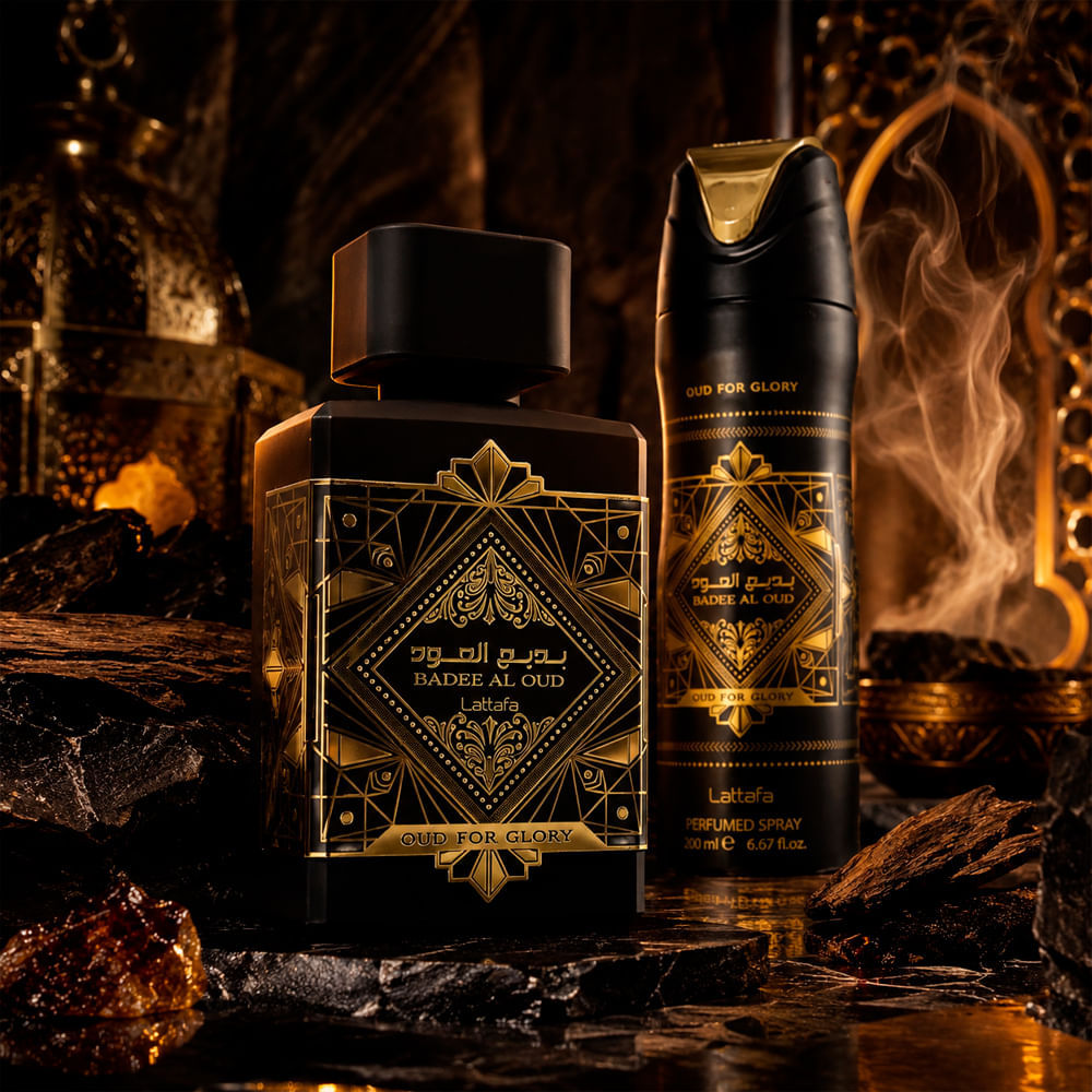 Kit Lattafa Badee Al Oud Oud for Glory Unissex Eau de Parfum 100ml + Desodorante 200ml