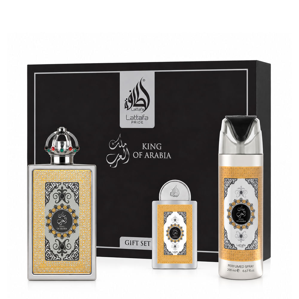 Kit Lattafa Pride King of Arabia Unissex Eau de Parfum 100ml + 20ml + Desodorante 200ml