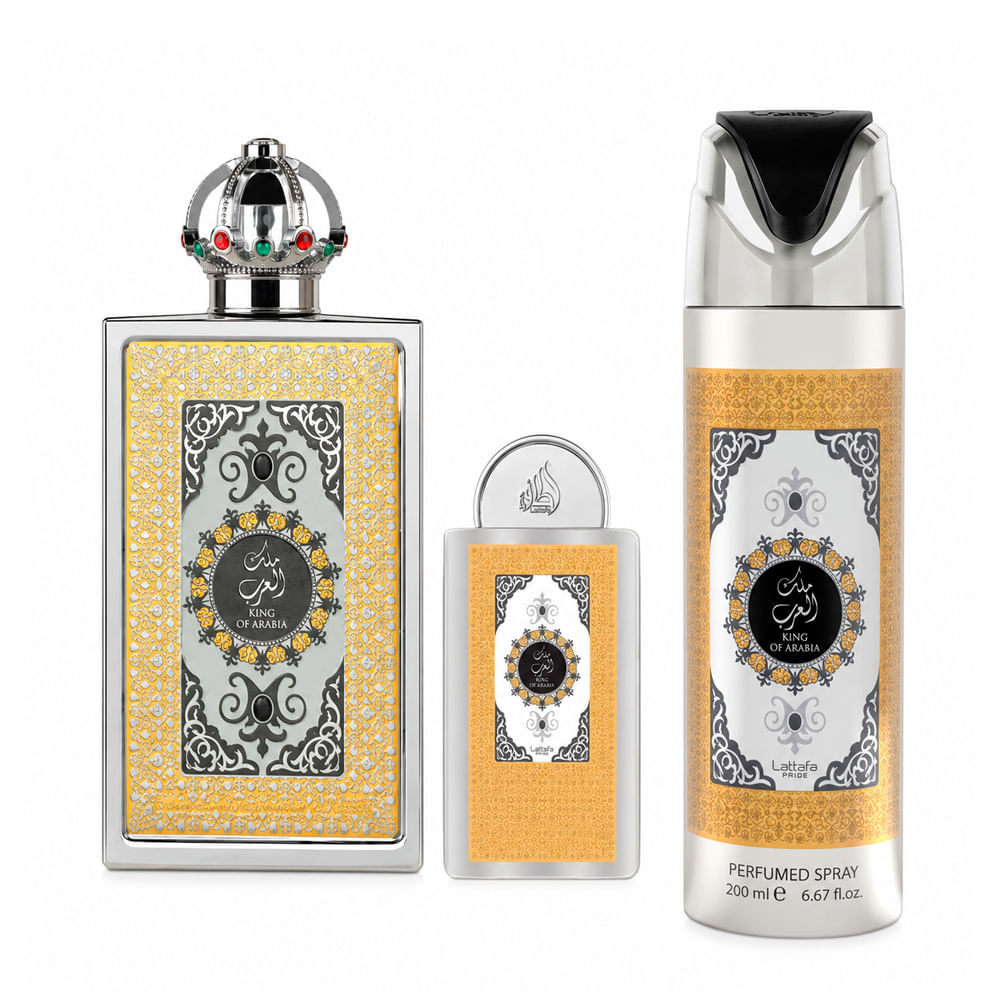 Kit Lattafa Pride King of Arabia Unissex Eau de Parfum 100ml + 20ml + Desodorante 200ml