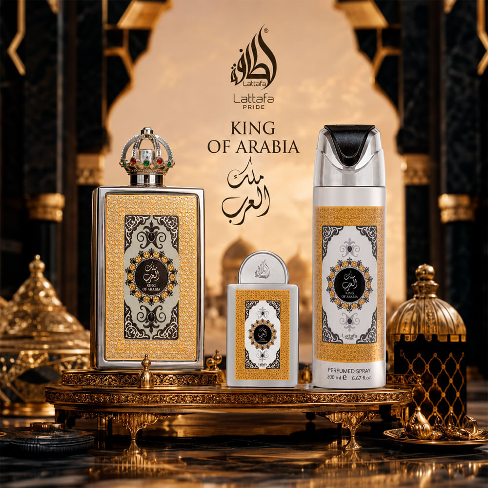 Kit Lattafa Pride King of Arabia Unissex Eau de Parfum 100ml + 20ml + Desodorante 200ml
