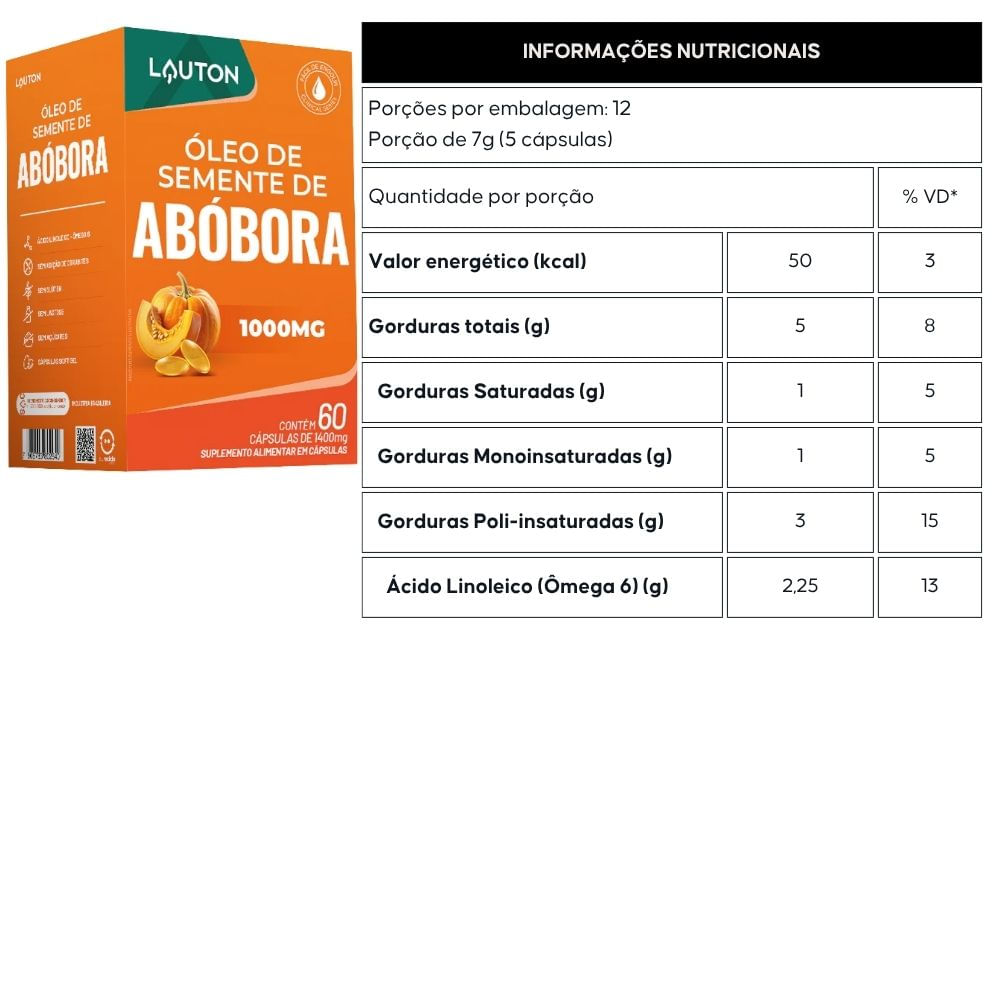 Óleo de Semente de Abóbora Lauton 1000mg 60 Cápsulas