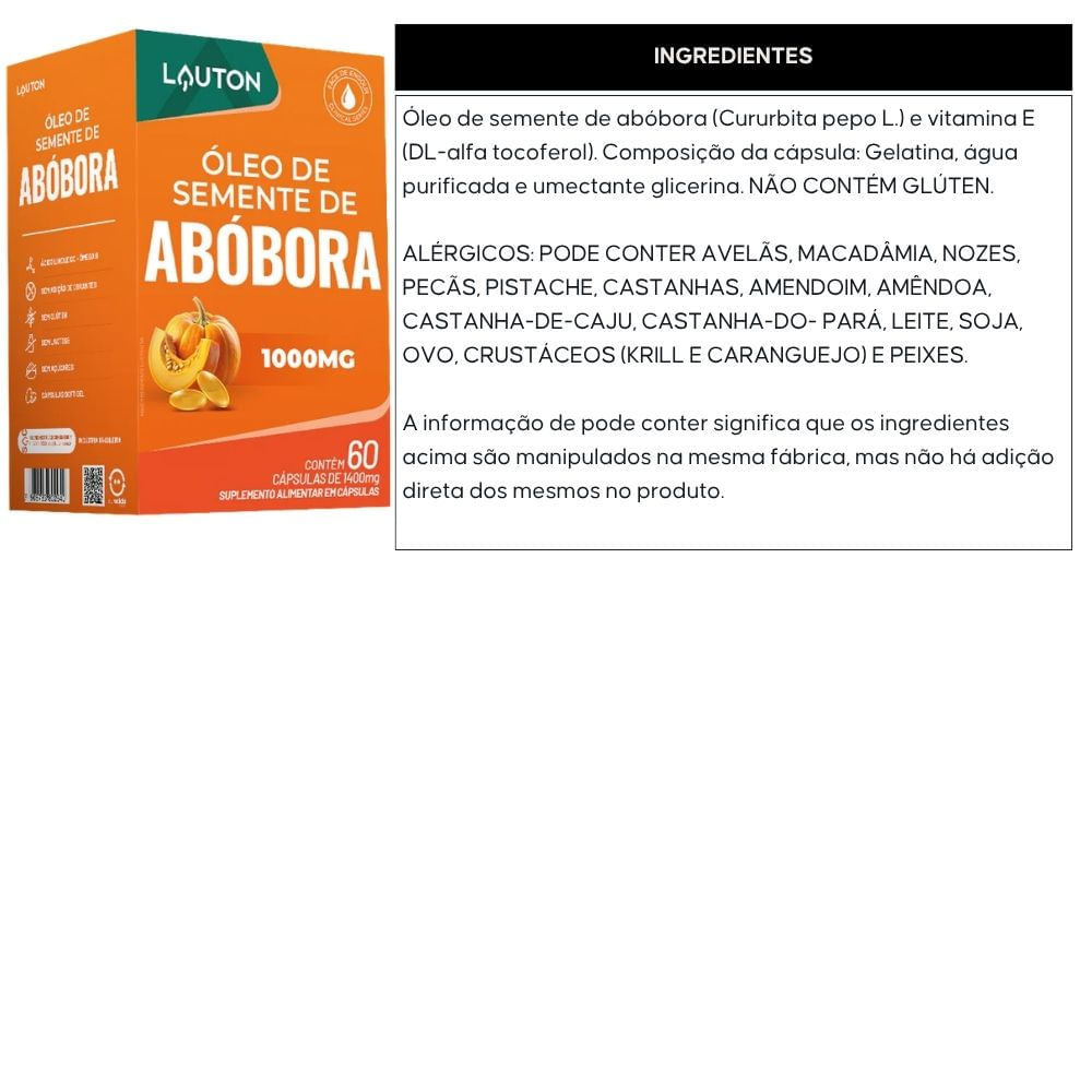 Óleo de Semente de Abóbora Lauton 1000mg 60 Cápsulas
