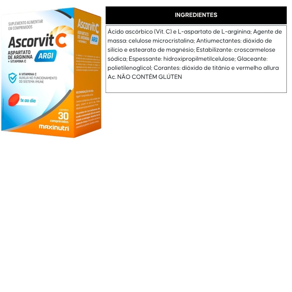 Ascorvit C + Arginina Maxinutri 30 Comprimidos