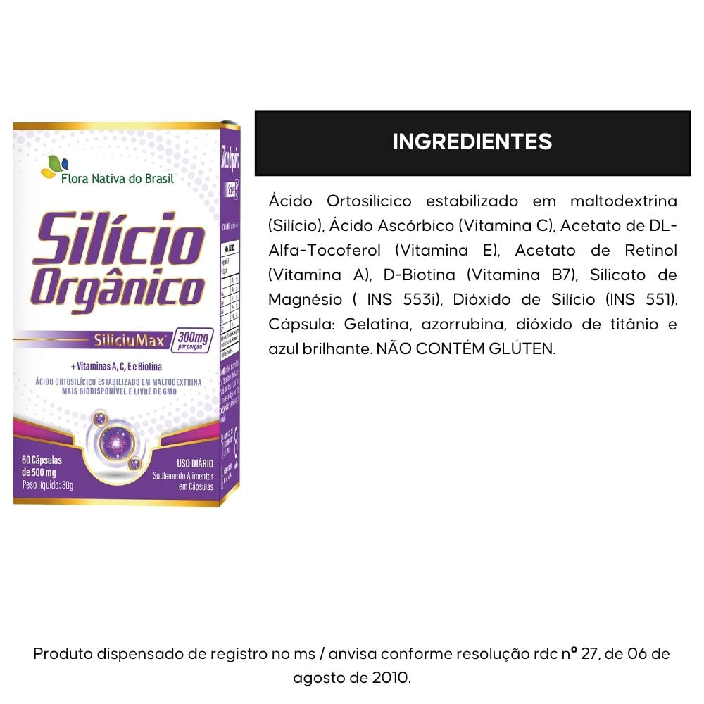 Silício Orgânico SiliciuMax® + Vitaminas Flora Nativa do Brasil 500mg 60 Cápsulas