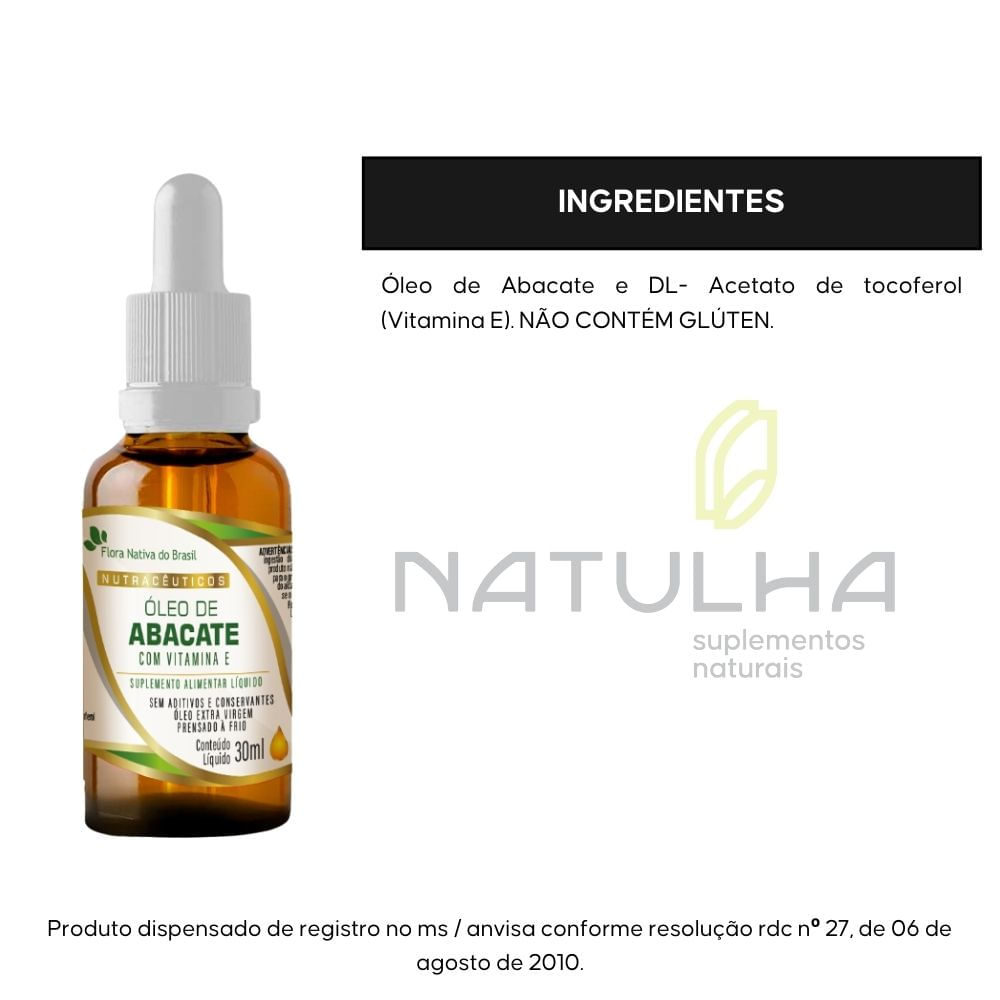 Óleo de Abacate com Vitamina E em Gotas Flora Nativa 30ml