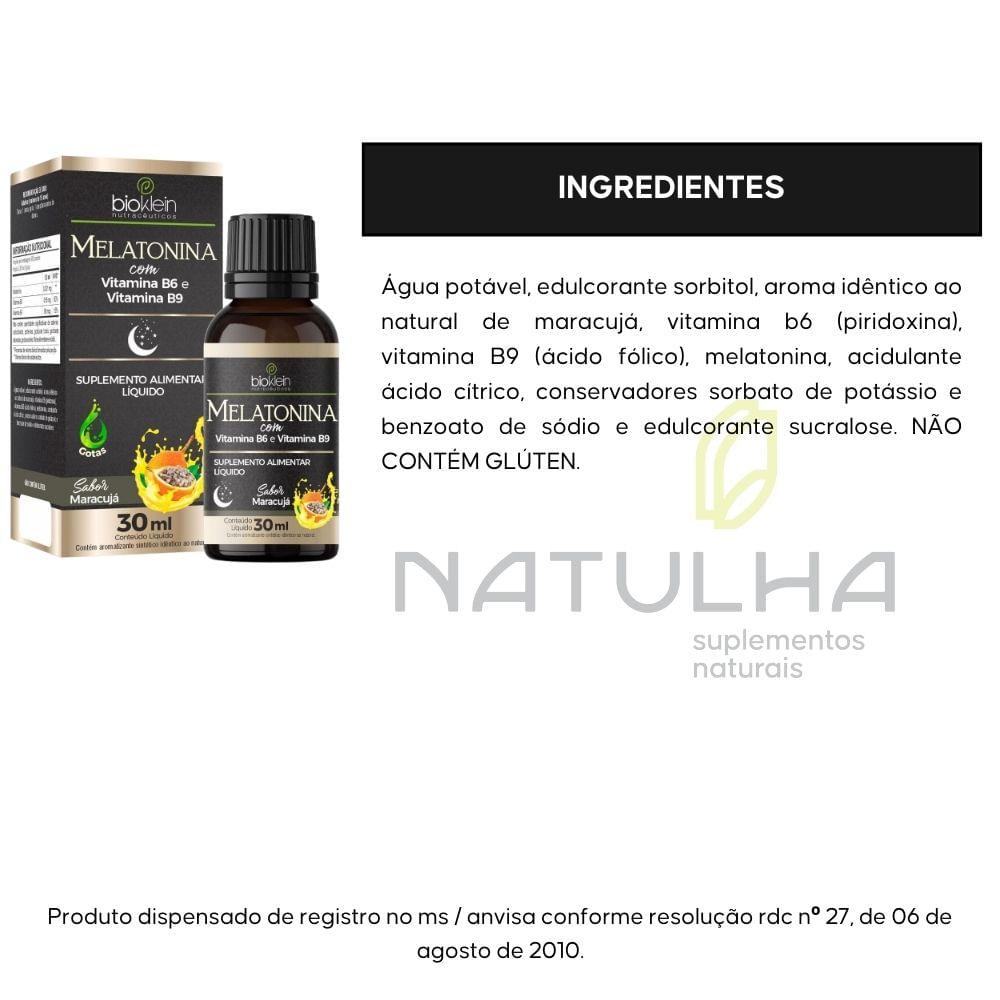Melatonina com Vitamina B6 e B9 Bioklein 30ml