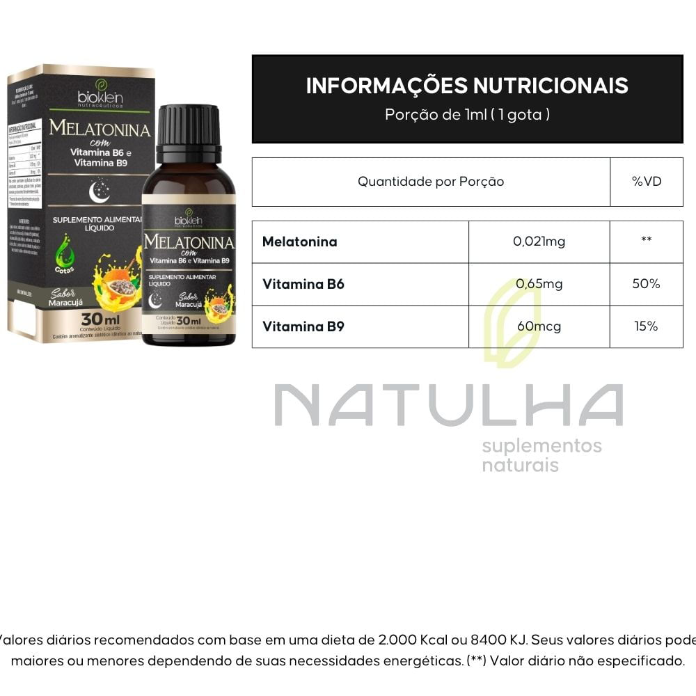 Melatonina com Vitamina B6 e B9 Bioklein 30ml